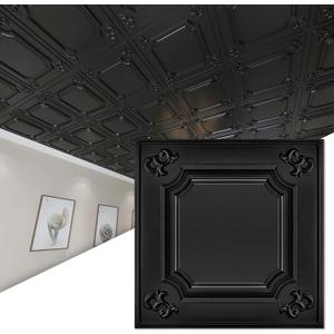 Art3d Drop Ceiling Tiles 24x24 in Black (12-Pack, 48 Sq.ft), Wainscoting Panels Glue Up 2x2