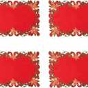 AMARED Christmas Embroidered Placemats Set of 4, Cutwork Green Leaves Holiday Table Mats for Home Decorations 12 X 17 Inch