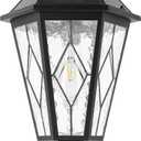 Solar Post Light Outdoor, Dusk to Dawn Vintage Post Lamp with Pier Mount Base, Wireless Black Waterproof Fence Pole Light with Art Glass for Garden Yard Patio Entryway, Head+Base
