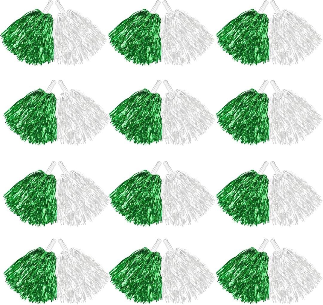 DILIBRA 24 Pcs Metallic Cheerleading Pom Poms for Kids, Cheerleaders Cheer Pom Poms with Baton Handle, Cheering Squad Hand Flower for Adults Team Spirit Sports Game Dancing Party