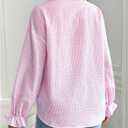 MakeMeChic Women's Maternity Blouse Spring Striped Long Sleeve Pregnancy Button Down Shirts (Pink, XL)