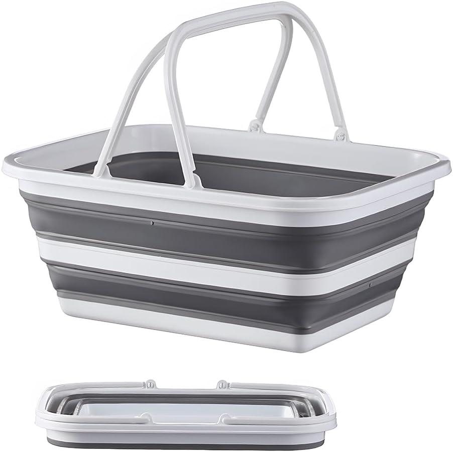 Monozuki Collapsible Sink 4.8Gal/18.1L Eco-Recycled Material Picnic Basket with Handle Bucket for Cleaning Camping Essentials Space Saving Outdoor Portable Bucket for Camping(Grey)