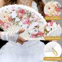 Geelin 50 Pcs Hand Lace Foldable Fans Bulk for Women with Organza Bag Lace Folded Hand European Retro Fan Bridal Dancing Prop Wedding Party Favors for Dancing Tea Party(Colored Rose,White)