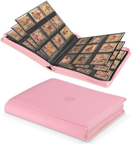 Toploader Binder, Holds 360 Top Loaders,9 Pocket Top Loader Binders for 3" x 4" Rigid Cards,Toploader Card Binder for Trading Cards Baseball, Football and other Sports Cards,(Pink)