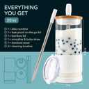 Pandaloo Glass Cups With Lids and Straws -20 Fl Oz- Perfect Size Iced Coffee Cup - Smoothie Cup With Bamboo Lid and On the go Lid - Glass Tumbler With Straw (1 Count (Pack of 1), Autumn Gold)