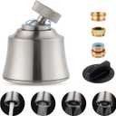 Hygie Rinse Kitchen Sink Faucet Head Replacement, 4 Spray Faucet Sprayer Attachment with Big Angle Swivel, 55/64-27UNS Famale Thread, Male Thread Adapter Included, Brushed Nickel