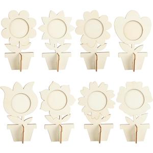 8Pcs Flower Spring Wood Crafts to Paint, Wooden Flowers Picture Frame for Craft, 3D Unfinished Spring Picture Frame Craft for Painting, DIY Mothers Day Gifts Flower Cutouts for Painting Decorations