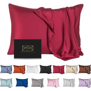 Mulberry Silk Pillowcase for Hair and Skin,Queen Size Cooling Silk Pillow Case with Hidden Zipper,Allergen Proof Dual Sides Soft Breathable Smooth Silk Pillow Cover for Women(Queen,Dark Red)