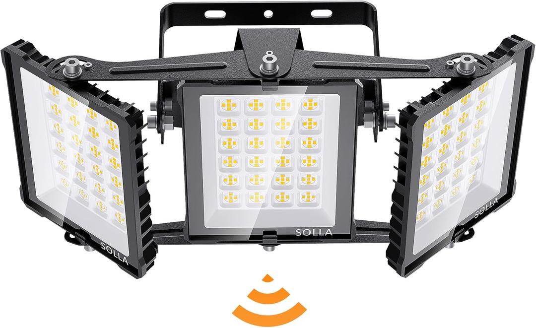 SOLLA 300W LED Flood Light Dusk to Dawn Outdoor, 30000LM Super Bright Stadium Lights, 6000K Daylight White, IP66 Waterproof, 3 Heads Adjustable Outdoor Floodlight for Yards, Arena, Street, Garden