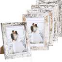 Fixwal 4x6 Picture Frames Set of 5 with Distressed White Wood Grain and HD Real Glass Cover, Vintage Photo Frames for Wall Decor Mounting and Tabletop Display