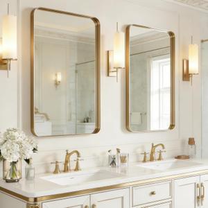 USHOWER Gold Bathroom Mirrors 24"x36" 2 Pack, Brushed Gold Rectangle Mirrors for Over Sink, Aluminum Frame, Anti-Rust, Tempered Glass, Horizontal or Vertical Mounted, Champagne Gold (Neutral Gold)