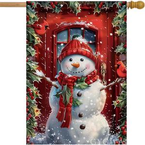 Christmas Snowman House Flag 28x40 Inch Double Sided, Cardinal Winter Holiday Yard Outdoor Decorative Flag for Outdoor Patio Lawn Decoration