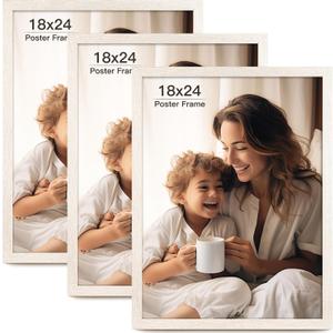 18x24 Picture Frame Set of 3, Distressed White Wood Grain 18 x 24 Frames Gallery Wall Poster Frame for Horizontal and Vertical Wall Mounting (3 pack,White)