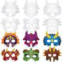 Woanger 36 Pcs Color Your Own Dinosaur Masks DIY Paper Masks Craft with Elastic Ropes for Cos Dinosaur Birthday Party Favors