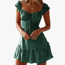 YOBECHO Womens Summer Ruffle Sleeve Sweetheart Neckline Printing Dress Mini Dresses Size S