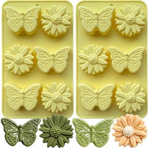2 Pack Flower Silicone Molds, Large Daisy Flower Baking Molds Butterfly Silicone Chocolate Candy Molds for Soap Making Candle Cookie Ice Cube Wax Melts Cake Decorating Baking Supplies