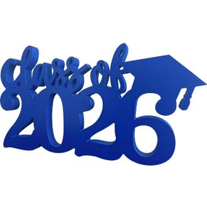 Graduation Decorations 2026 Wooden Centerpieces, 13x7.1inch Double Sided Hollow Design Class of 2026 Graduation Party Table Decorations Congrats Grad Party Table Decor (Blue)