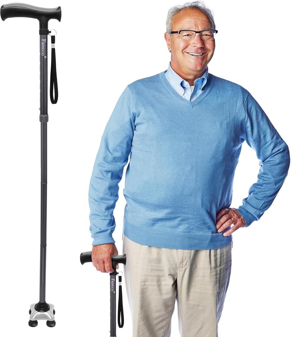 Walking Cane for Men & Women - Walking Stick for Seniors with Autonomous Standing Base - Foldable, Adjustable, Collapsible Canes with Freely Rotating Base and Soft TPR-Coated Handle