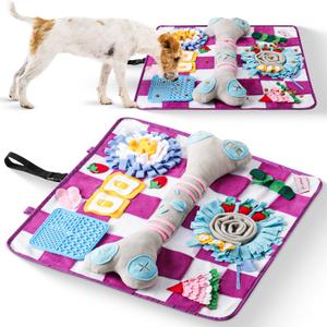 Soft Snuffle Mat for Dogs Large Breed & Lick Pad, Keeps Pets Busy, Comfortable Sniff & Enrichment Mat to Lay On, Puzzle Toy with Lots of Games, Anti-Slip & Washable, Slows Down Feeding (Purple)