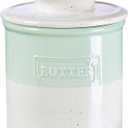 NUTRIUPS Ceramic Butter Crock, Butter Dish with Lid for Countertop with Water Line, French Retro Butter Crock for Spreadable Butter (Cyan Mist White)