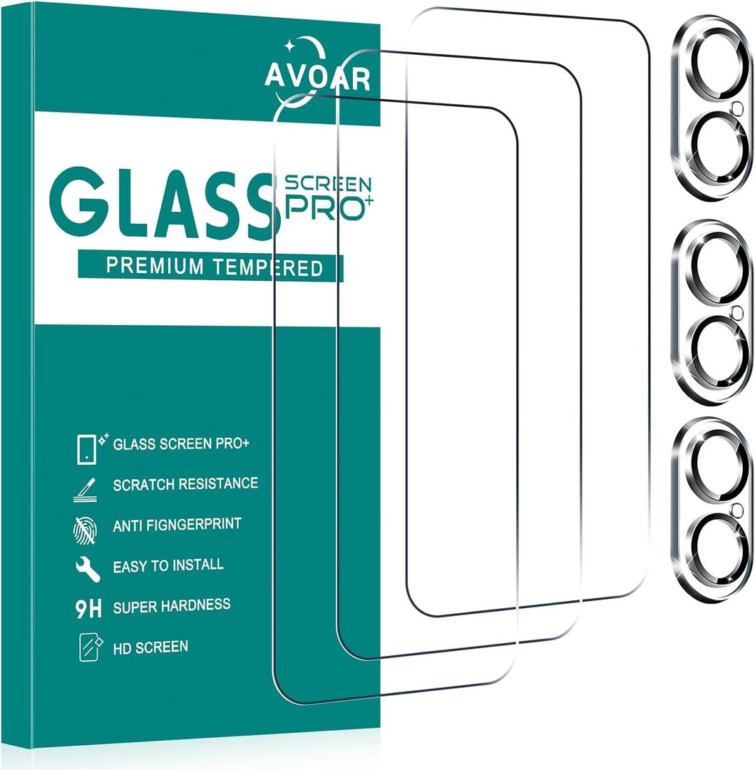 [3+3 Pack Glass Screen Protector for iPhone 16 with Camera Lens Protector, 6.1 Inch HD Clear Tempered Glass Film for iPhone, Anti-Scratch, Bubble Free, Case-friendly