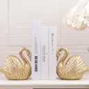 Swan Decorative Bookends,Resin Book Ends for Shelves,Unique Gold Book Holders,Heavy Duty Swan Decor for Home Office Desk Bookshelf,Set of 2,Gifts for Anniversary