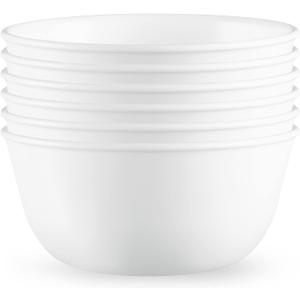 Corelle Vitrelle 28-oz Soup/Cereal Bowls Set of 6 Chip & Crack Resistant Dinnerware Bowls for Soup, Ramen, Cereal and More, Triple Layer Glass, Winter Frost White