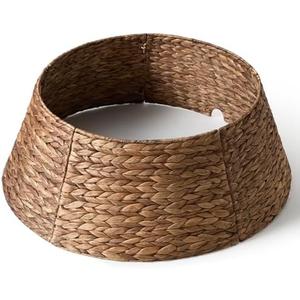 28in Christmas Tree Collar - Woven Hyacinth Tree Collars for Artificial Trees - Rattan Rustic Farmhouse Basket for Tree Base Cover with Cord Cut-Out for 6ft 7.5ft Tree (Brown)