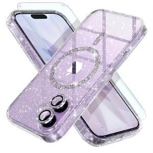 Choiche Magnetic for iPhone 17 Case Women Phone Case, Compatible with Mag-Safe, Cute Bling Sparkly, Military Grade Drop Protection, with Diamond Camera Lens Covers, 6.3-inch, Glitter Clear