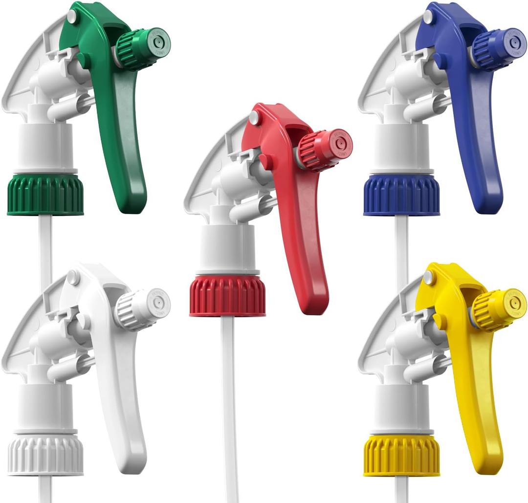 Bar5F Leakproof 5-Pack Heavy-Duty Chemical Resistant Nozzle Spray Heads Industrial and Household Window Cleaning Janitorial Supply Low-Fatique Trigger
