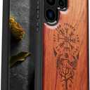 Carveit Wood Case for Galaxy S23 Ultra Case [Natural Wood & Black Soft TPU] Shockproof Protective Cover Unique & Classy Wooden Design Compatible with Samsung S23 Ultra (Viking Compass-Rosy)