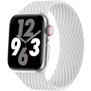 Silicone Braided Solo Loop Compatible with Apple Watch Band 38mm 40mm 41mm 42mm 44mm 45mm 46mm 49mm, Stretchy Elastic Sport Strap Compatible for iWatch Series 10/9/8/7/6/5/4/3/2/1/SE/Ultra/Ultra 2 (White)