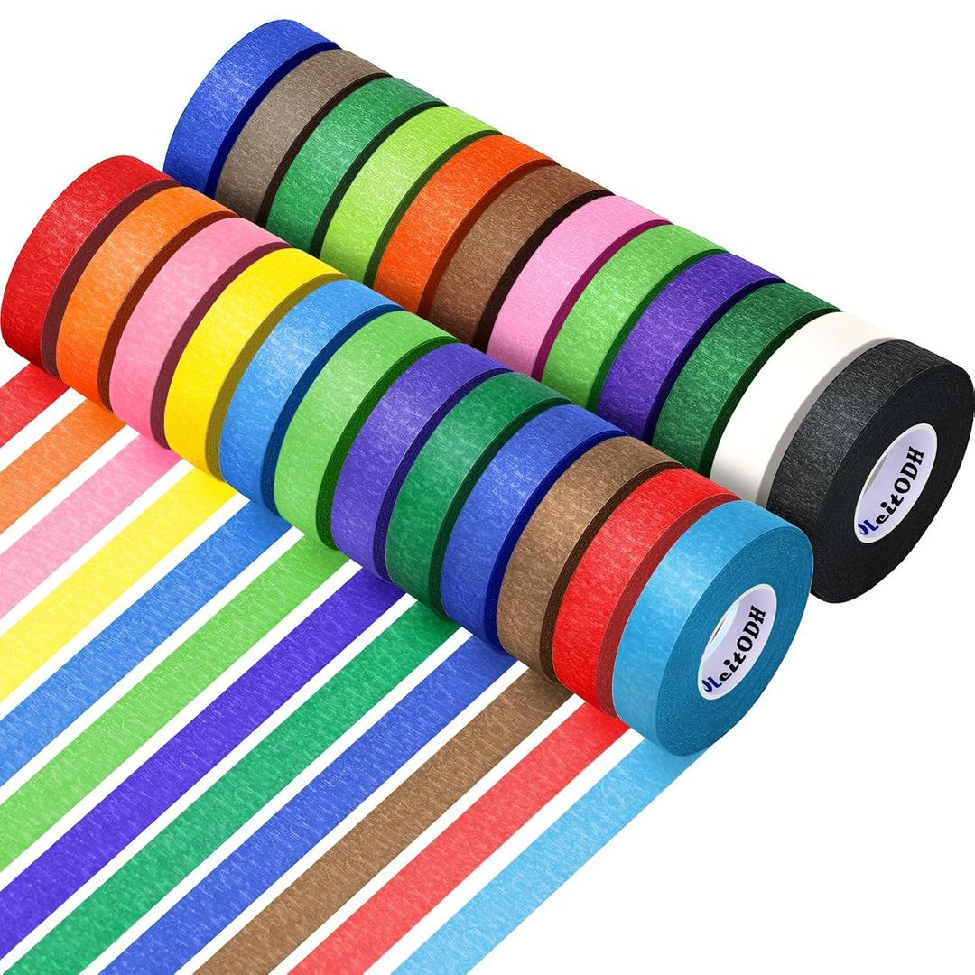 24 Rolls Colored Masking Tape Bulk for Art, 0.6 inch x 720 Yards for Crafts, Labeling, DIY Decorative, colored painters tape, Rainbow Colors Tape for General Use Projects, Easy Tear No Residue