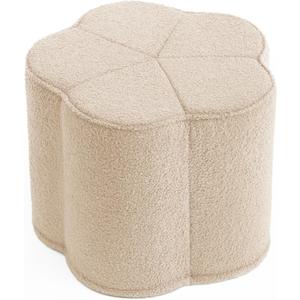 Blissful Diary Flower Pouf Ottoman, Comfy Floral Ottoman for Living Room, Bedroom, Kids Room, Charm Floor Pouf for Home Decor, Full Foam Filling Foot Rest for Couch, Off White