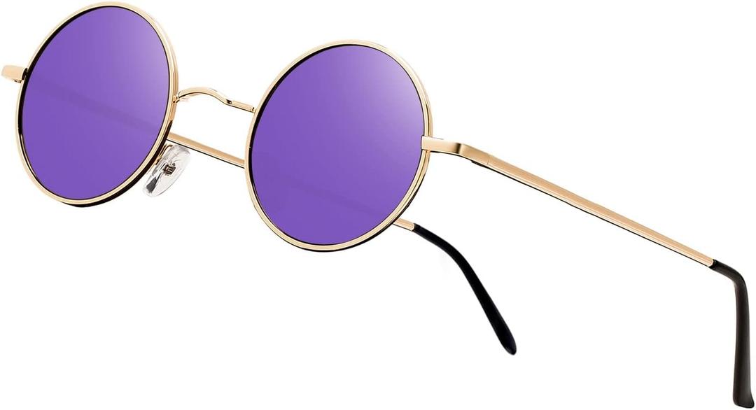 NIEEPA Vintage Small Round Polarized Hippie Sunglasses for Men Women Circle Sun Glasses NP1002 (A33 Gold Frame/Purple Mirror Lens)