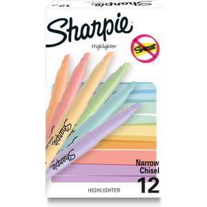 Sharpie Pocket Highlighters, Mild Pastel Colors, Assorted, Chisel Tip, 12 Count - School, Home, and Office Use, Teacher Supplies