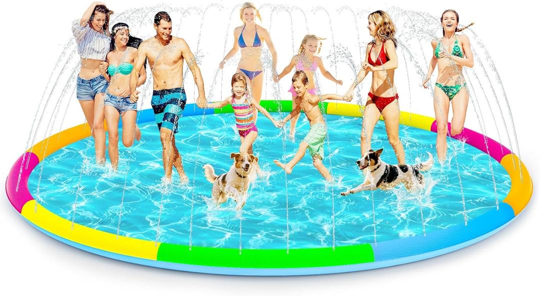 197" Extra Large Splash Pad - Non-Slip Splash Pad for Kids and Dogs Thickened Dog Pool with Sprinkler Outdoor Water Toys Giant Fountain Play Mat for Toddlers Children Adults Pets