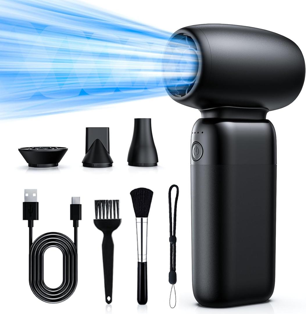 Compressed Air Duster, 3 Adjustable Jet Air Blower 180000 RPM Rechargeable Mini Turbo Fan 8000mAh Electric Air Duster for Computer Keyboard, Cordless Air Duster Replace Compressed Air Canned (Black)