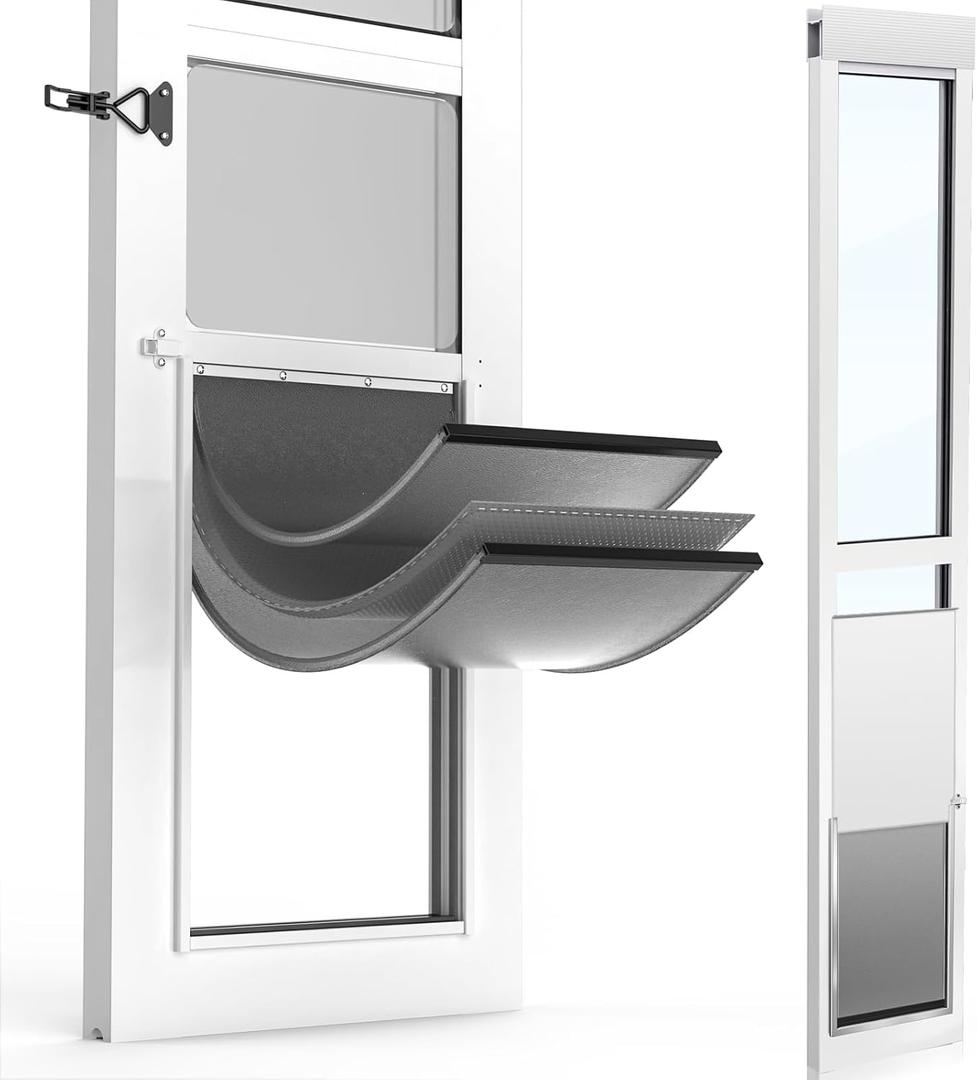 [Petoasis] Dog Door for Sliding Glass Door,Upgrade Magnetic 3 Flap Extreme Weather Doggy Door,Fit 76-3/8" ~ 80-5/8" Sliding Door Dog Door Insert,Pet Door for Sliding Glass Door Insert(M)