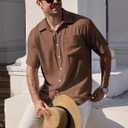 URRU Men's Shirts Casual Short Sleeve Button Down Shirt Summer Dress Shirts Loose Fit Beach Shirts Vacation Tops (Brown, XL)