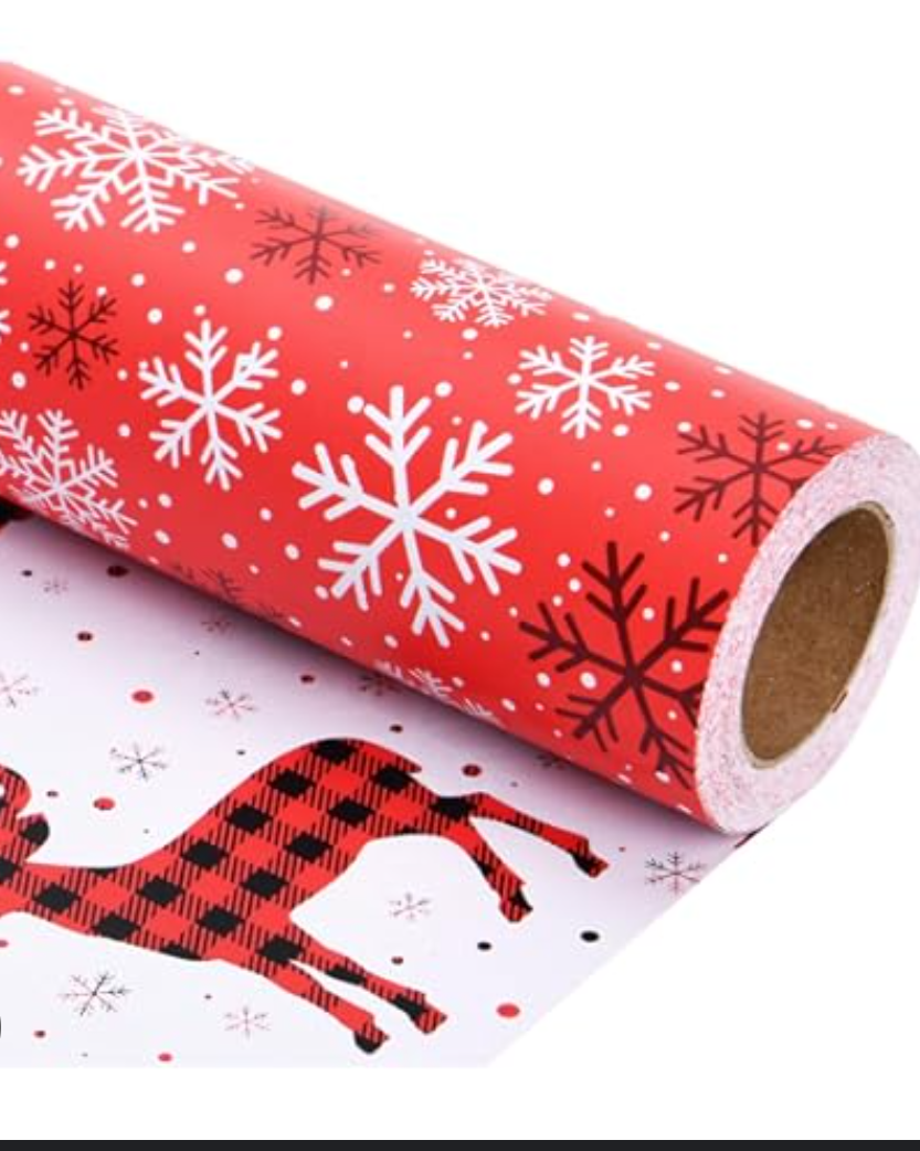 Linelglobal Christmas Wrapping Paper Long Roll Vantage Christmas Tree, Reversible Roll Two Side Wrapping Paper 30x390 Inch - Deer Plaid, Pattern May Vary