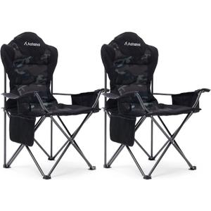 Aohanoi 2 Pack Camping Chairs for Heavy People,Outdoor Folding Camp Chairs for Adults with Cup Holder & Cooler Bag for Outside,Outdoor Lawn Chairs Supports Up to 400lbs