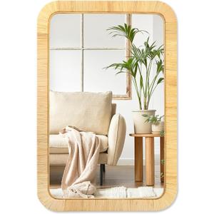 PERFNIQUE Rattan Mirror, 30'' x 20" Rectangle Boho Bathroom Mirror, Decorative Wall Nursery Decor, Rustic Farmhouse Handmade Wicker Mirror for Bathroom Bedroom Entryway Living Room Decor