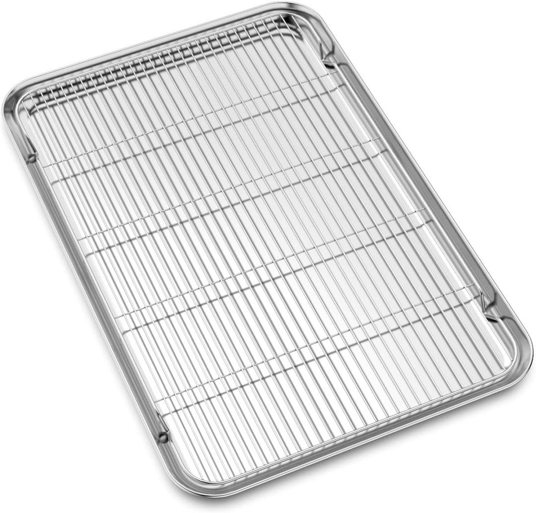 Large Set Baking Sheet and Cooling Rack Set, Bastwe 24L x 16W x 1H inch Professional Bakeware, Healthy & Nontoxic & Rustproof & Easy Clean, 24 inch with Rack