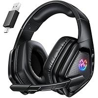Tatybo Wireless Gaming Headset for PC, 2.4 Ghz USB & Type-C Gaming Headphones with Microphone, 30H Battery Bluetooth Headphones for Switch, Laptop, Mobile, Mac (Black)
