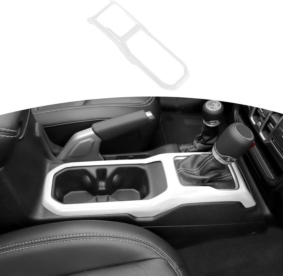 RT-TCZ for Jeep JL Gear Shift Cup Holder Panel Trim Cover for Jeep Wrangler JL JLU 2018 up for Gladiator JT 2020 up White Interior Accessories