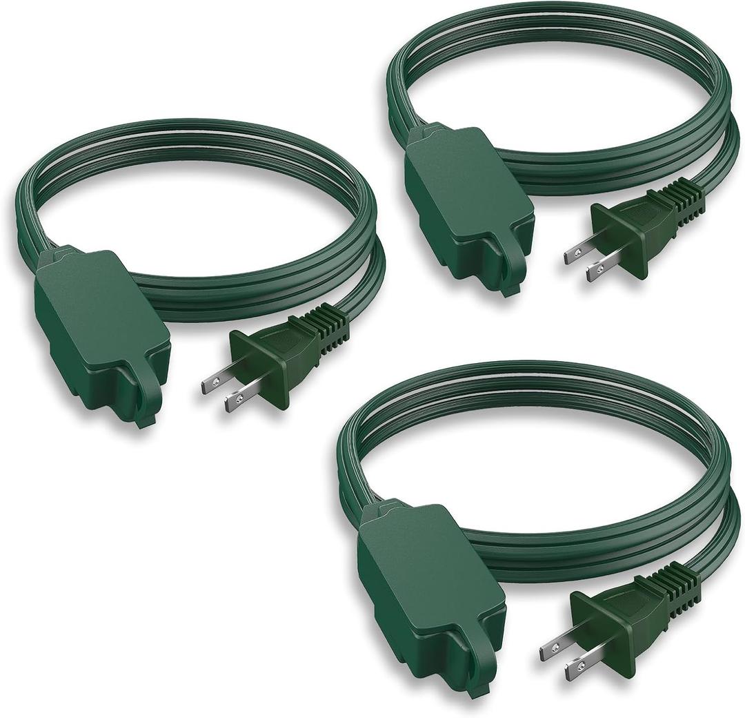 PLUGTUL Green Indoor Extension Cord 6 FT, 2 Prong Extension Cord, 3 Polarized Outlets with Safety Cap Protect for Home Office, 16/2 SPT-2 ETL Listed, 3 Pack