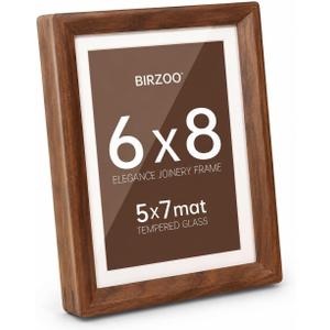 6x8 Picture Frame Solid Walnut Wood, Matted to 5x7, Tempered Glass | Includes White Mat for 5x7 Photo, Easy Back Opening, Wall or Tabletop Display for Home Decor