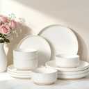 Plates and Bowls Sets, Dinnerware Sets for 4, 12 Pieces Scratch Resistant Dishware Dishes Set, Ceramic Kitchen Dinner Set, Porcelain & Microwave and Dishwasher Safe, Cream White
