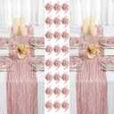 2 Cheesecloth Table Runners and 24 Napkins Set, 10Ft Boho Cheese Cloth Table Runners 20 x 20 Inch Rustic Wrinkled Gauze Napkins for Wedding Birthday Baby Shower Party Decor (Dusty Pink)